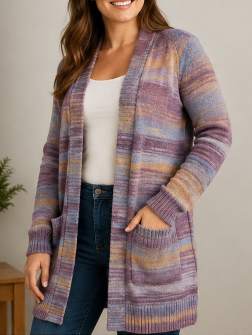 Lucky Brand Space Dyed Longline Cardigan Sweater XS